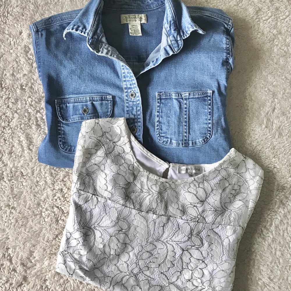 St John's Bay Denim Button Down & Lace Top Women’s Size Small